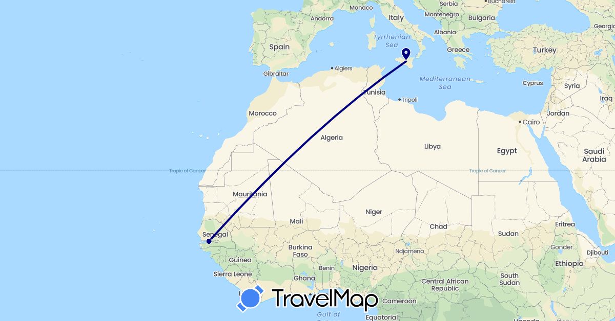 TravelMap itinerary: driving in Gambia, Italy (Africa, Europe)